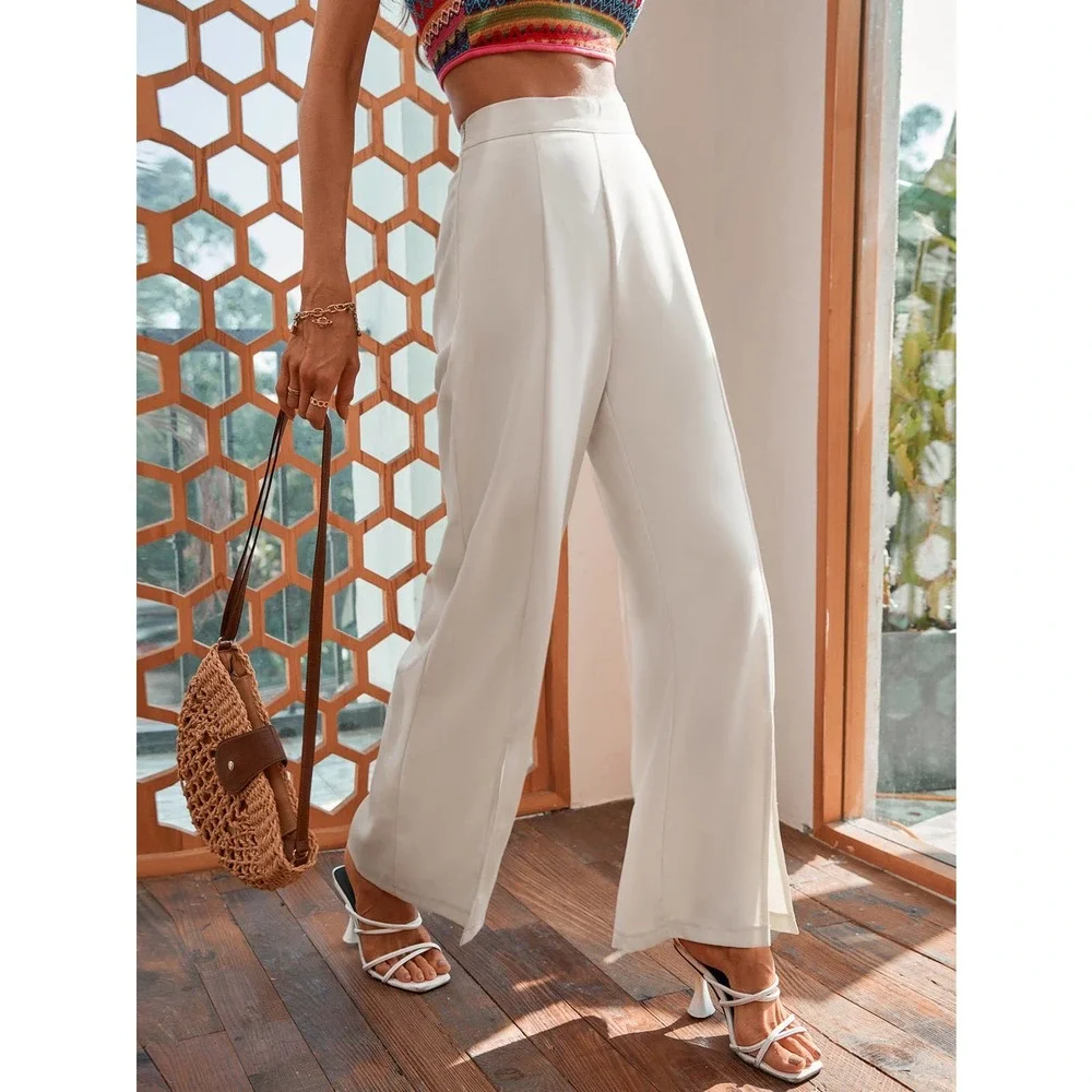 Split Hem Wide Leg Pants white high waisted - Picture 6 of 7